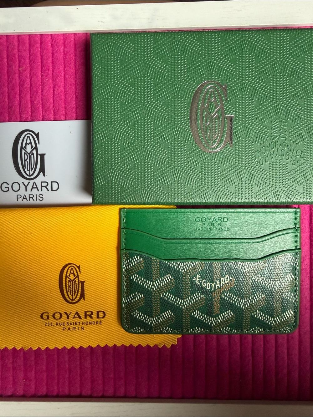 Goyard Green and Yellow Signature Card Holder